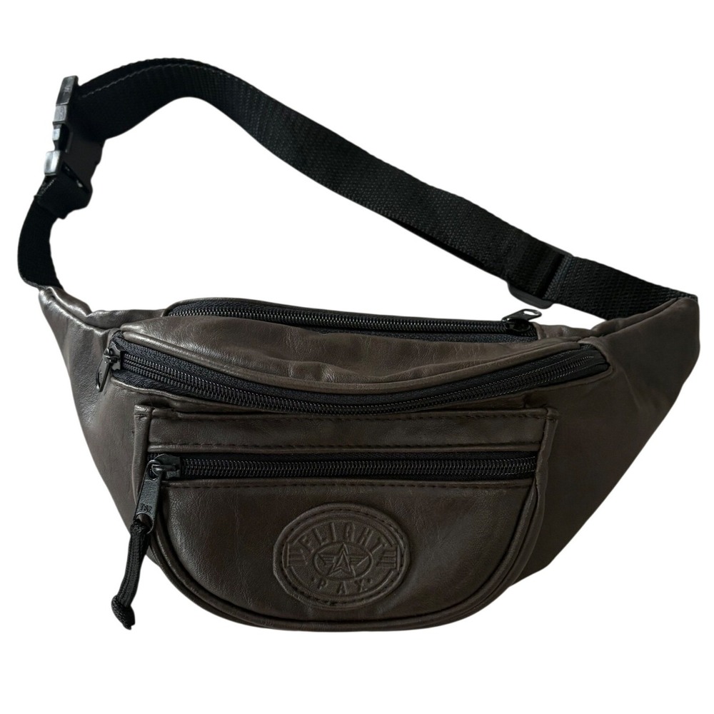 Vintage Flight Pax Leather Fanny Pack Waist Bag Pouch Brown Multi Zipper 80s 90s